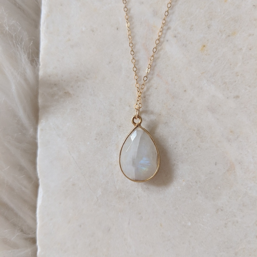 Rainbow Moonstone Teardrop Gold Filled Necklace